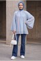 Hakim Yaka Striped Lined Oversize Thin Voile Tunic - Light Blue - 2