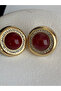 Gold Color Zircon Stone Red Round Earrings (2.5 cm) - 4