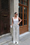 Leopard Patterned Waist-Tie Satin Trousers Stone - 7