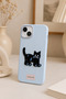 iPhone 13-14 Compatible Leather-Look Silicone Cover with Embroidered Black Cat Figure - 4