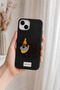 iPhone 13-14 Compatible Leather-Look Silicone Cover with Embroidered Hat and Dog Figure - 3