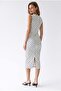 2179 Women's Polka Dot Boat Neck Slit Midi Dress White - 5