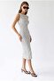 2179 Women's Polka Dot Boat Neck Slit Midi Dress White - 4