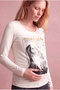 Maternity Ecru Cotton Crew Neck Long Sleeve Gold Print Detailed T-Shirt Charlee - 4