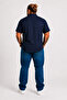 Men's Large Size Short Sleeve Pocketless Linen Shirt 11310 Navy Blue - 3