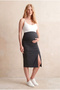 Maternity Gray Viscose Blended High Waist Side Gathered Slit Pencil Skirt Cadance - 2