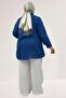 68061 Large Size Muslin Shirt with Pockets and Cuffs - Indigo - 4