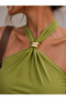 Women's Bluz with Metal Collar Detail and Tie-Up Fastening - 2