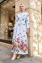Floral Patterned Long Policoton Dress - Baby Blue