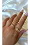Women's Gold Color Stone Leaf Adjustable 2-Piece Ring Set - 2