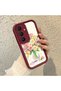Samsung Galaxy S25 Fe Compatible Case Camera Protector Burgundy Silicone Couple Phone Case Floral Pattern - 3
