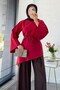 Asymmetrical Cut Tie-Back Poplin Blouse - Red - 5