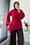 Asymmetrical Cut Tie-Back Poplin Blouse - Red - 3