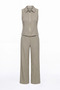 Zippered Sleeveless Fit Blouse Pants Set - 6