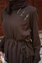 Women's Skirted Crinkle Voile Suit with Side Ribbon Detail and Inner Lining, Brown - 5