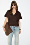 Orelia Women's 100% Organic Cotton Comfortable Fitted Deep V-Neck Brown T-Shirt