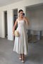 Special Series Embroidery Detailed Strappy Linen Dress - Beige