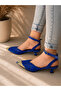 Ri̇na Cobalt Blue Lace 3 cm Heel Shoes with Pointed Toe and Straps