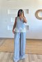 Lace Detailed Blue Striped Palazzo Trousers Set
