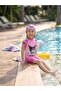 Girl's Kuromi Patterned Pink Full Body Swimsuit and Cap. 2-Piece Set.