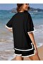 Women's Short Sleeve Crew Neck Stripe Detailed Viscose Two-Thread Blouse and Short Shorts Two-Piece Set - 3