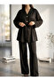 Linen Melange Fabric, Gathered Waist, Button Detail, Hijab, Two-Piece Set - 3