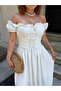 Women's White Corset Look Madonna Collar Long Maxi Dress - 2