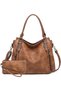 Hobo Bags for Women Handbags Ladies Purse Boho Shoulder Bag Large Crossbody Purses Designer Vegan Leather Brown with Wallet