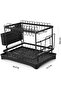 2 Tier Dish Drying Rack for Countertop, Large Capacity Kitchen Rack with Drainboard, Utensil Holder & Cup Holder, Space Saving Dish Drainer Organizer for Plates, Bowls & Cups, Black - 8