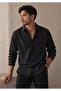Ottoman Fabric Men's Long Sleeve Seasonal Shirt - Oversized Cut, Stitching Detail