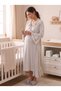 New Season Beige Melange Full Length Nursing-Friendly Flounce Detailed Short Sleeve Stylish Maternity Pajama Nightgown Set