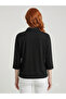Black Women's Long Sleeve Buttoned Shirt Collar Blouse - 2