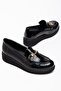 Large Size Women's Flat Shoes with Black Patent Leather Buckle and Stitching