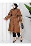 Cape-Covered Buttoned Belted Hijab Trench Coat Rc3142 - 5