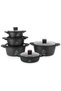 Life Smile 10Pcs Non-Stick Cookware Sets-Titanium Coating Cookwares, Cooking Set Non-Stick Includes 20/24/28/32cm Casserole with Lid, 32cm Shallow Pot with lid,Oven Safe Aluminium Pots Set
