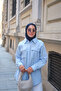 Women's Double Pocket Detail Hidden Button Self-Patterned Linen Shirt Blue - 2