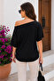 Women's One Shoulder Short Sleeve Loose Viscose Blouse - 3