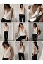 Ecru Thin Knitwear Blouse with Ruffles at the Hem - 2