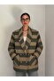 90S Retro Model Oversize Design Plaid Jacket Women's Green-Cream - 5