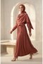Cape Detailed Belted Hijab Dress 2291-07 Dusty Rose - 2