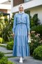 Women's Buttoned Pocket Detailed Waist Tie Open Denim Blue Dress - 3