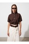 50551 100% Lyocell Balloon Sleeve Shirt-Brown