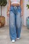 Italian Jean Blue Lycra Elastic Waist Wide Leg Casual Standard Denim Trousers 110 63 - 3