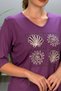 Women's Purple Plus Size V-Neck Front Floral Embellished Capri Sleeve Lined Cotton Viscose Dress - 2