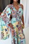One-Shoulder Detailed Shawl Patterned Long Women's Dress - 5