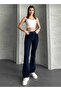 Women's Navy Blue High Waist Spanish Jean Pants Stretchable - 2