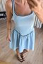 Baby Blue Women's Strappy Lace Detailed Openwork Linen Dress - 4
