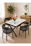Rectangular table Top Bottom Set with 4 upholstered chairs – Marble look top