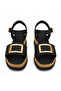 Serena Gold Square Buckle Detailed Wedge Heeled Women's Black Sandals - 4