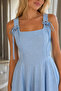 Blue Shoulder Lace-Up Patterned Dress - 4